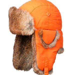 Nathaniel Cole Rabbit Fur Men Size Small Aviator Hat in Orange, BNWT